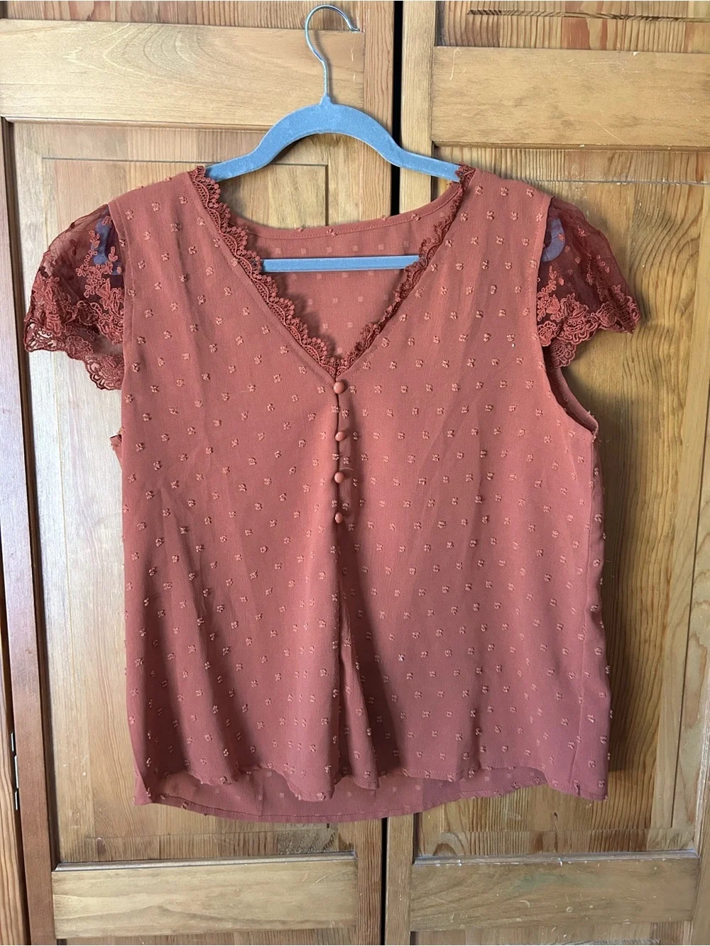 Lace Sleeve V-Neck Blouse